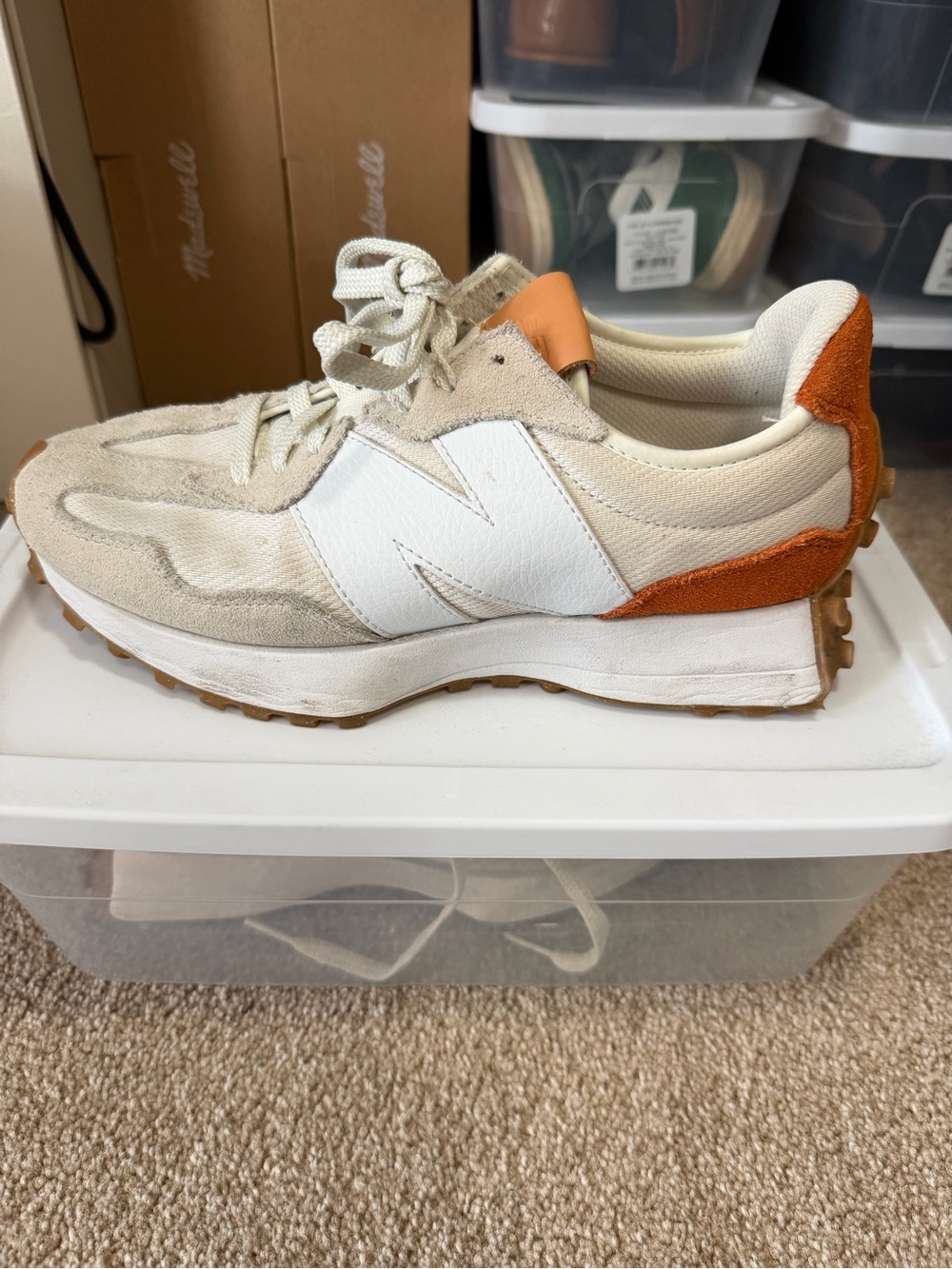 New Balance Kids Cream & Orange Suede-Accent Sneaker